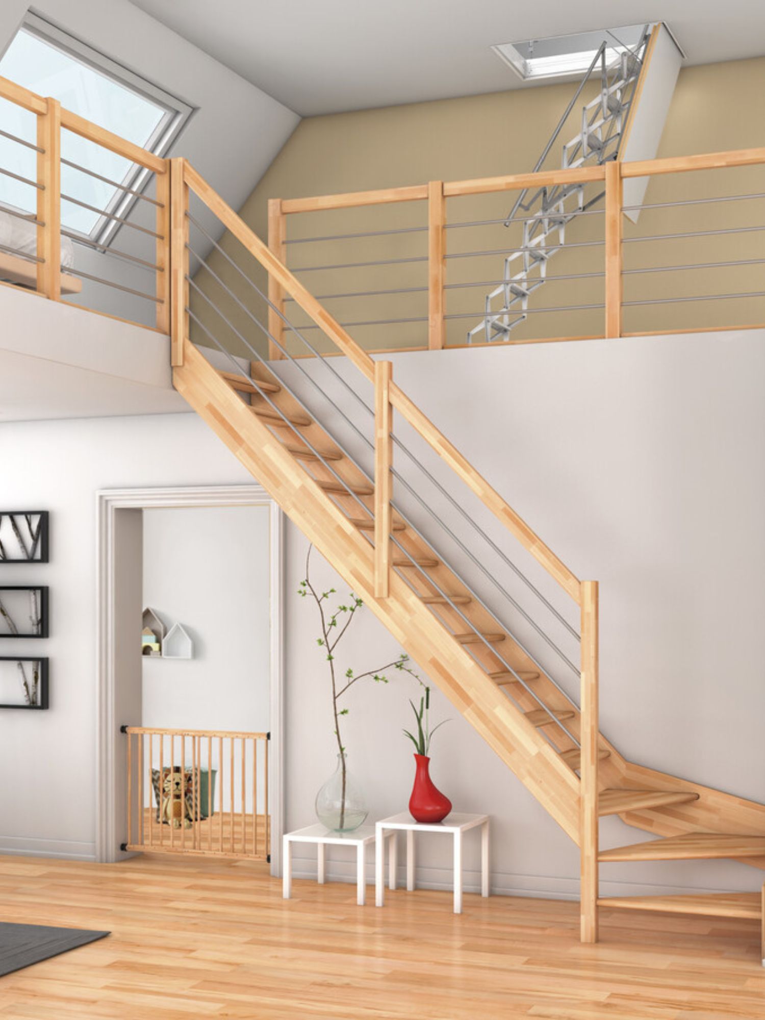 Space saving staircase DOLLE DALLAS in a photo studie with rustic Atmosphere